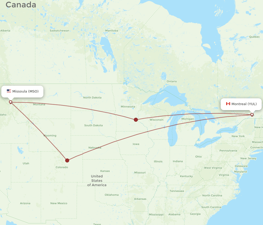 MSO-YUL flight routes
