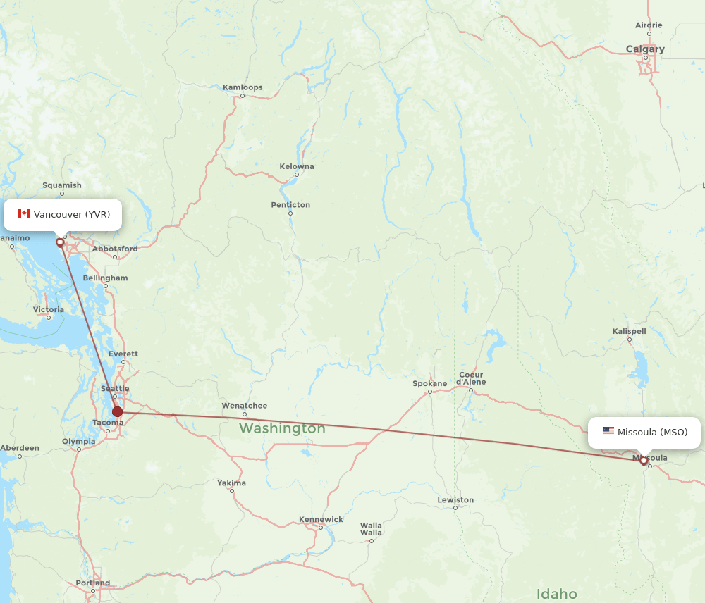 MSO-YVR flight routes