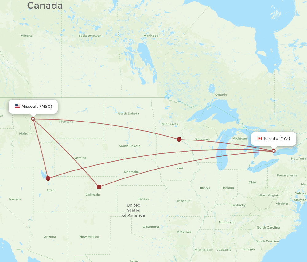 MSO-YYZ flight routes