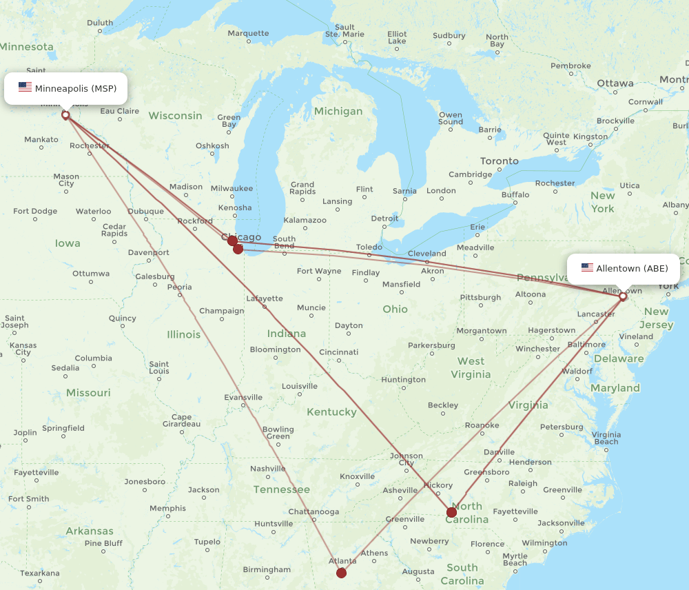 MSP-ABE flight routes