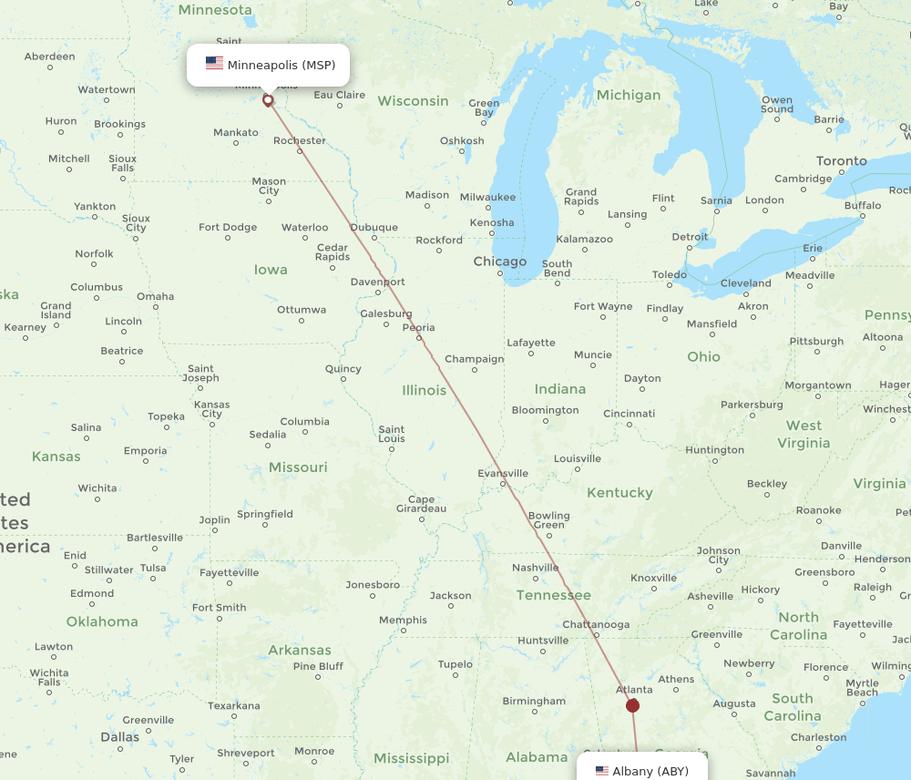 MSP-ABY flight routes