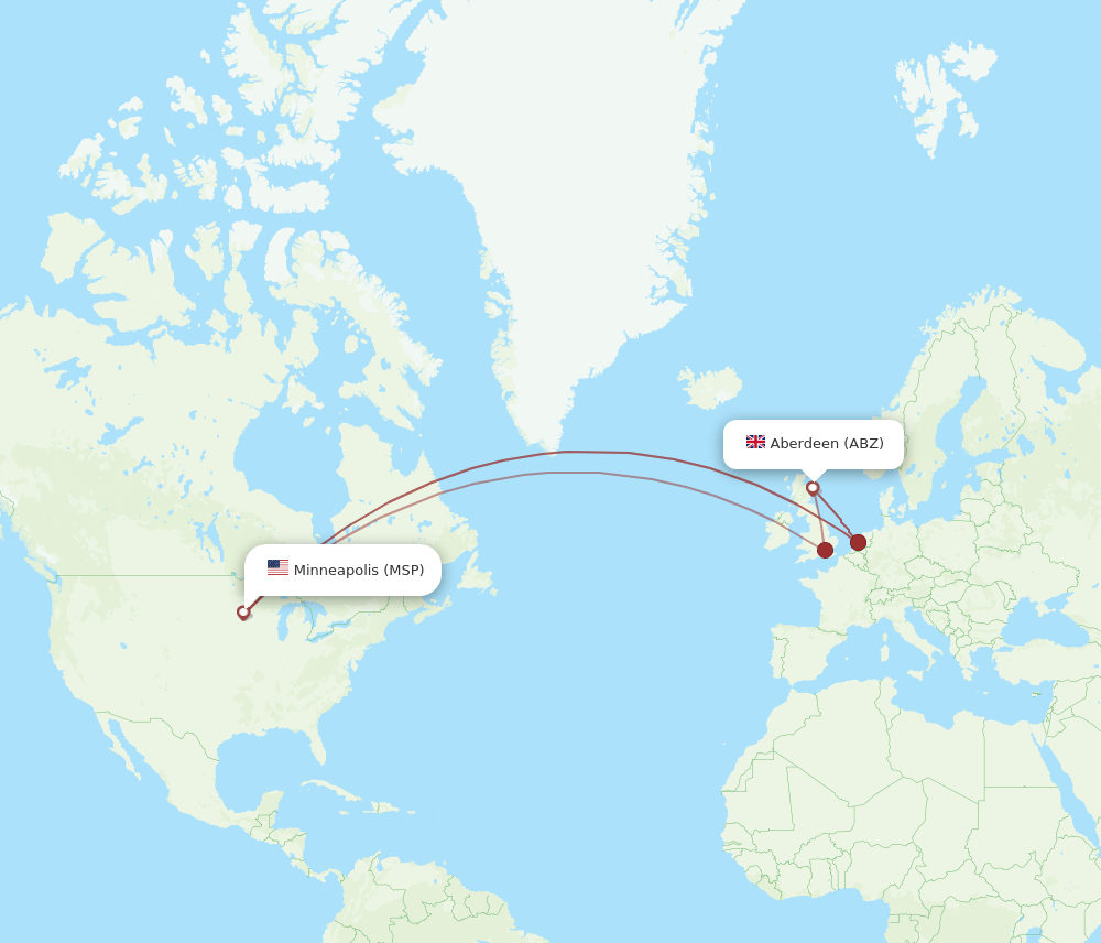 MSP to ABZ flights and routes map