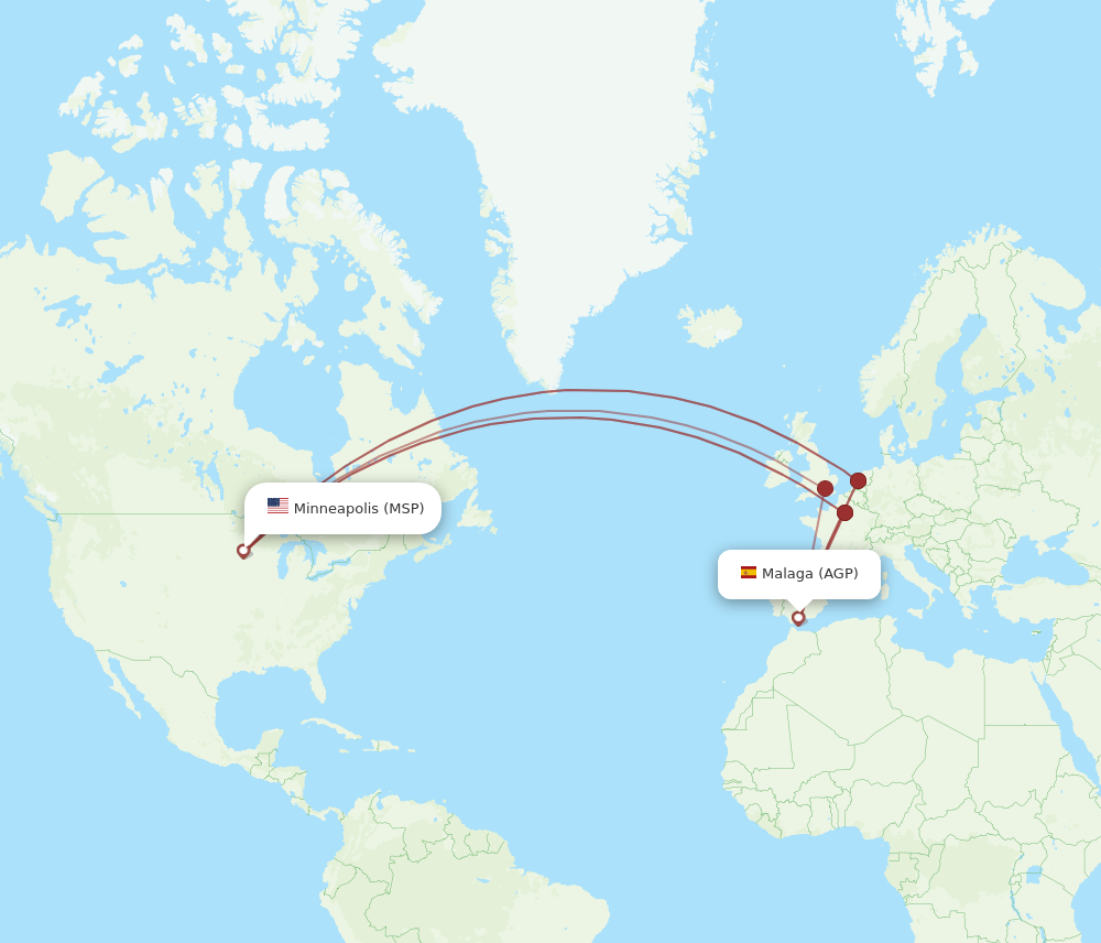 MSP to AGP flights and routes map