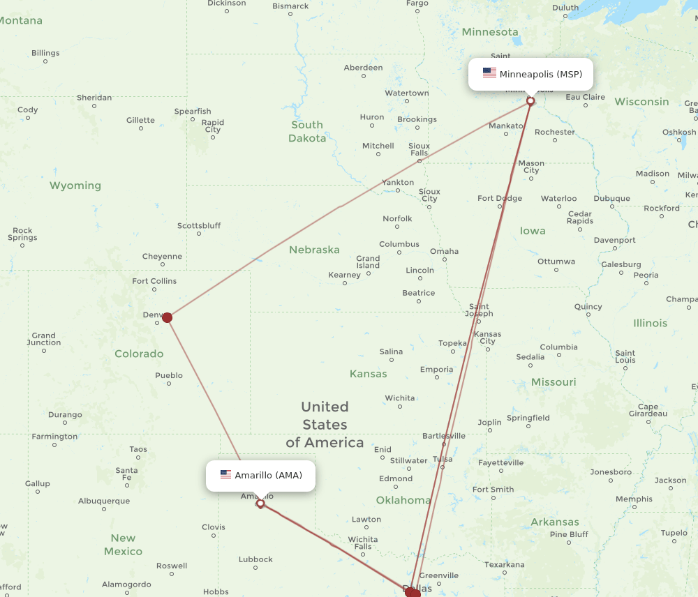 MSP-AMA flight routes