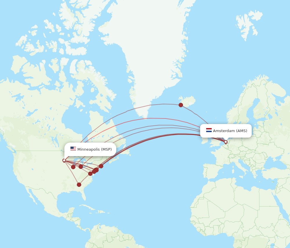 MSP to AMS flights and routes map