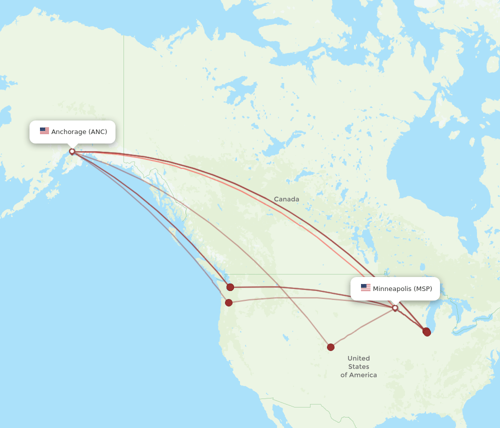 MSP to ANC flights and routes map
