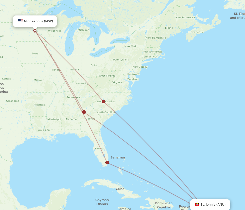 MSP-ANU flight routes
