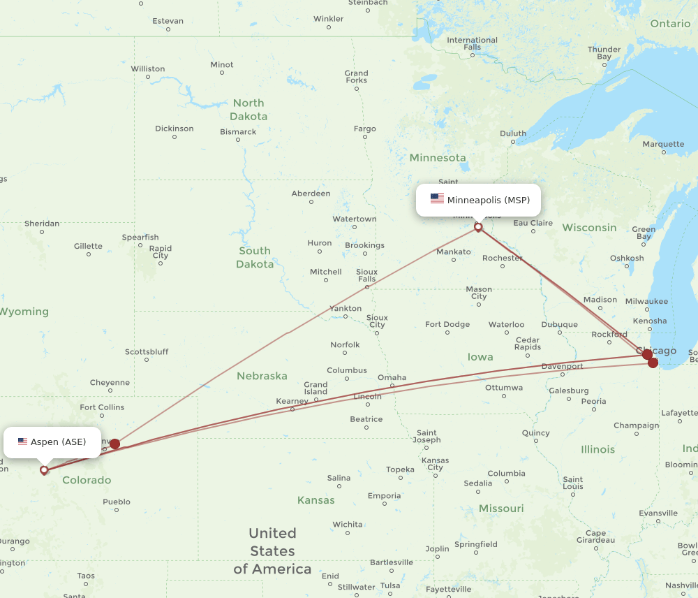 MSP-ASE flight routes