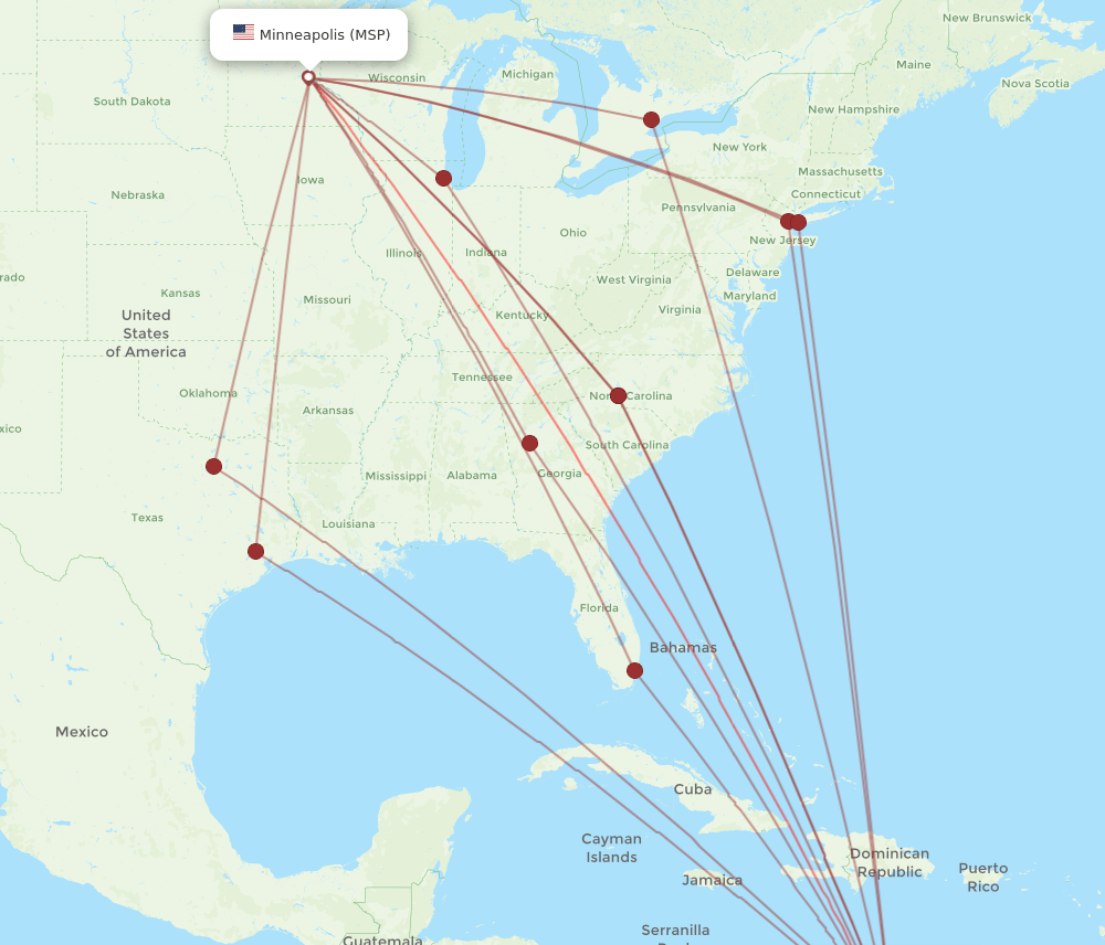MSP to AUA flights and routes map