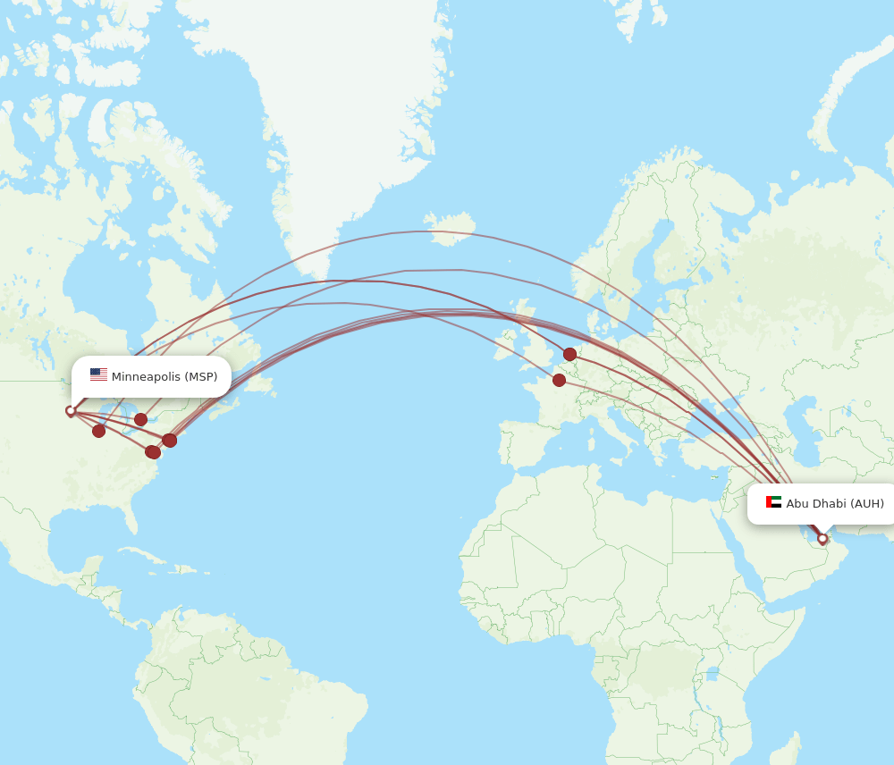 MSP to AUH flights and routes map