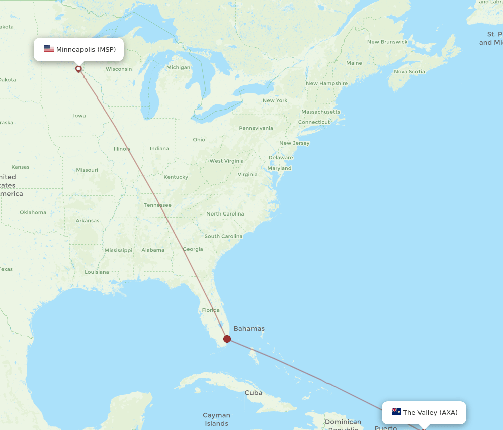 MSP to AXA flights and routes map