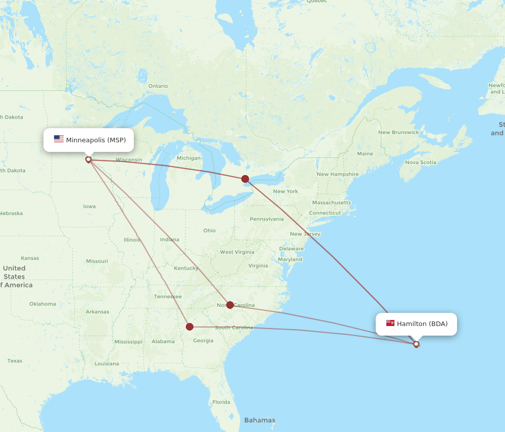 MSP to BDA flights and routes map