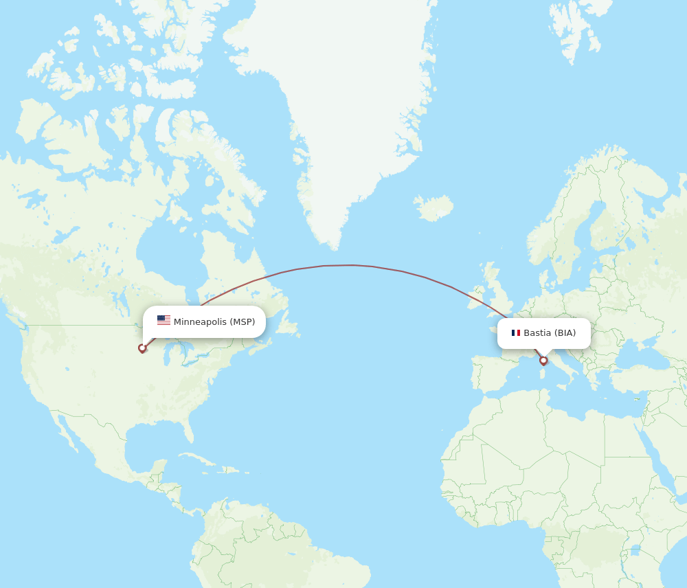 BIA to MSP flights and routes map