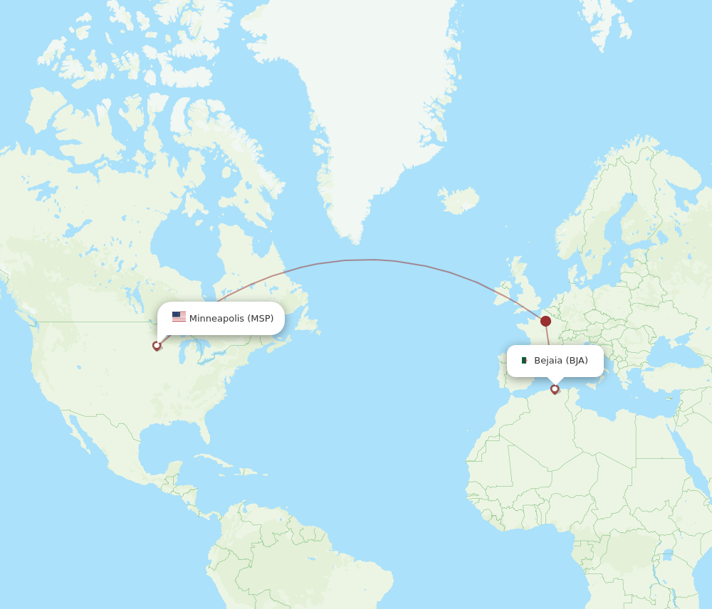 Bejaia - Minneapolis route map and flight paths