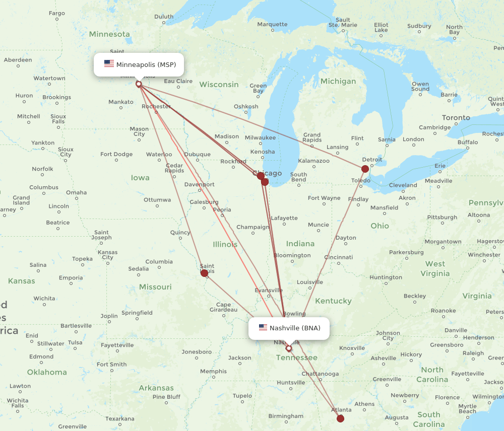 MSP-BNA flight routes