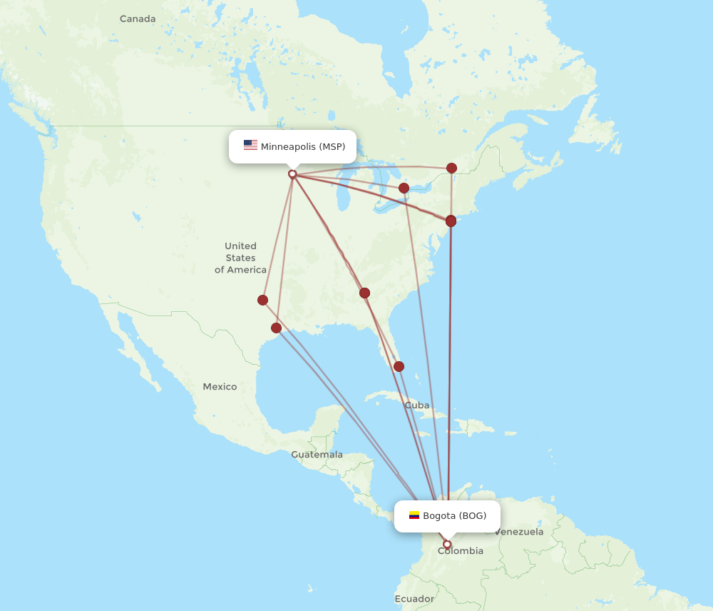 MSP to BOG flights and routes map