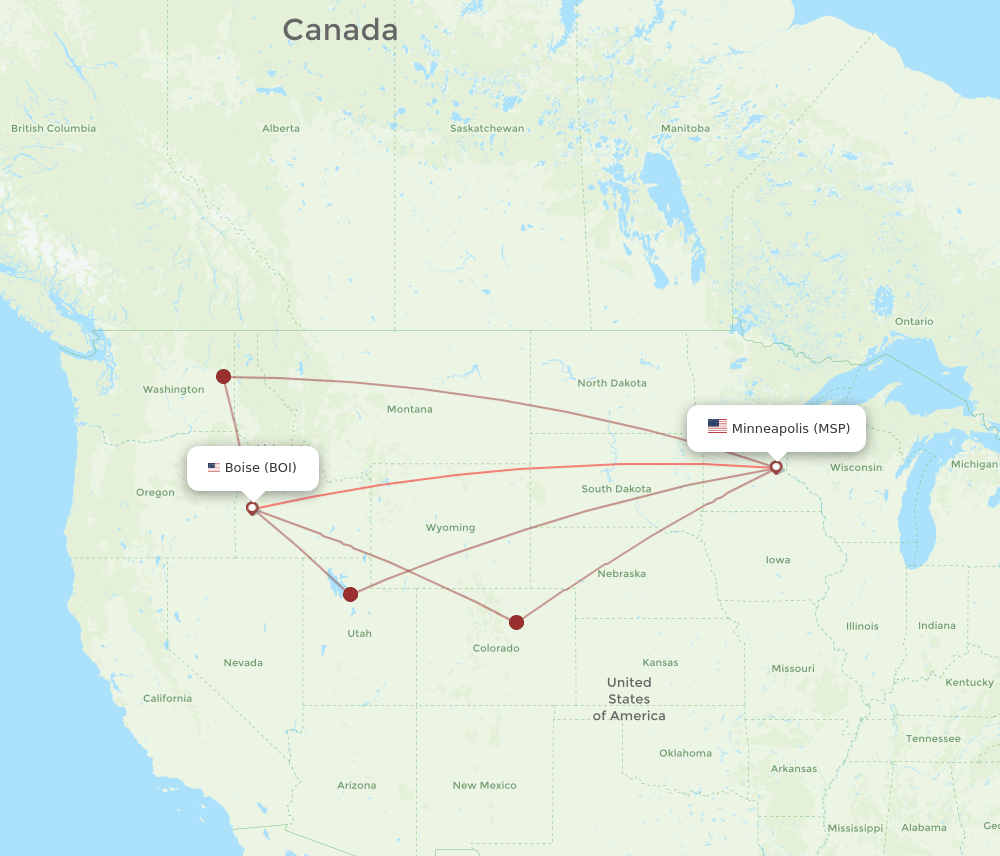 MSP to BOI flights and routes map