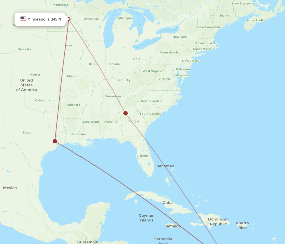 MSP-BON flight routes