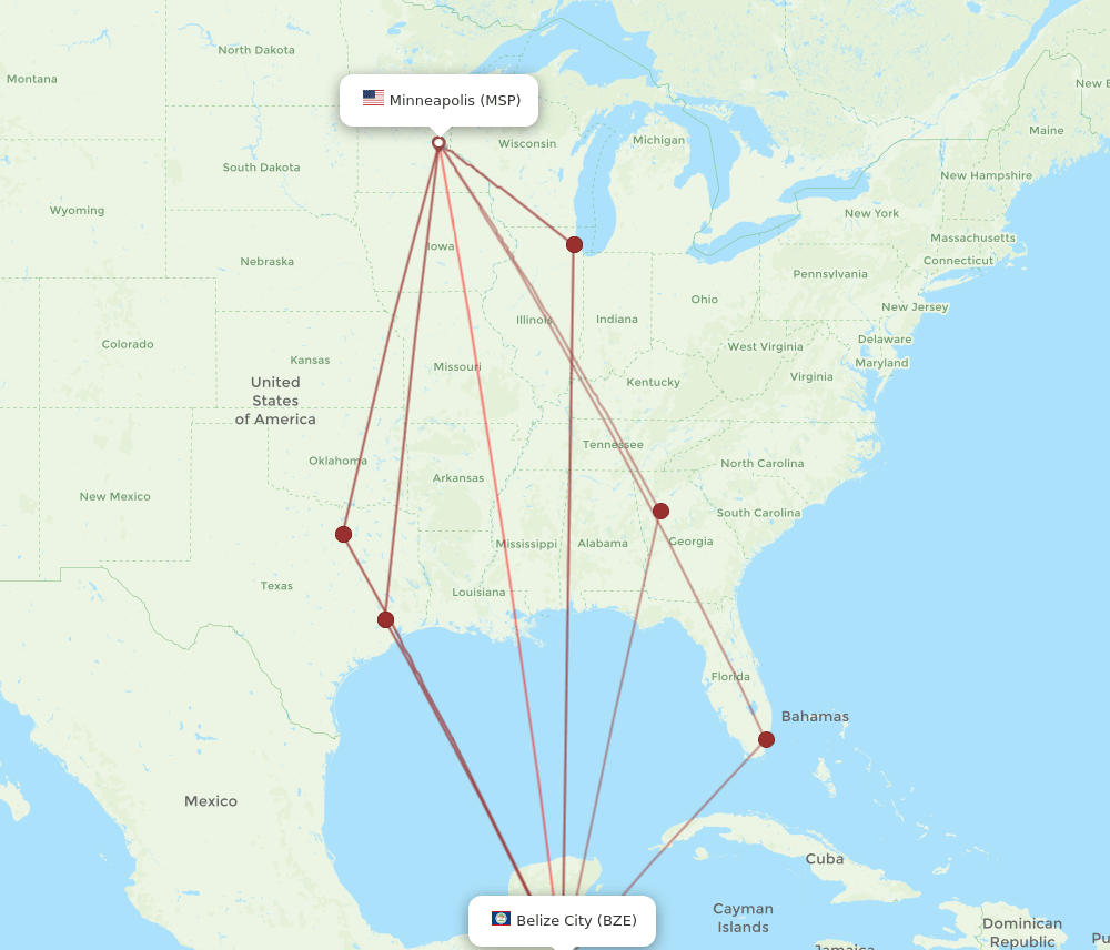 MSP-BZE flight routes
