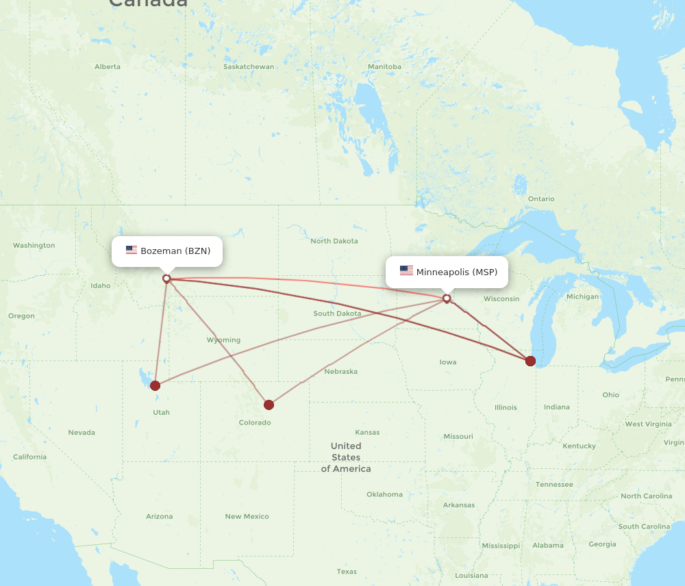 MSP-BZN flight routes