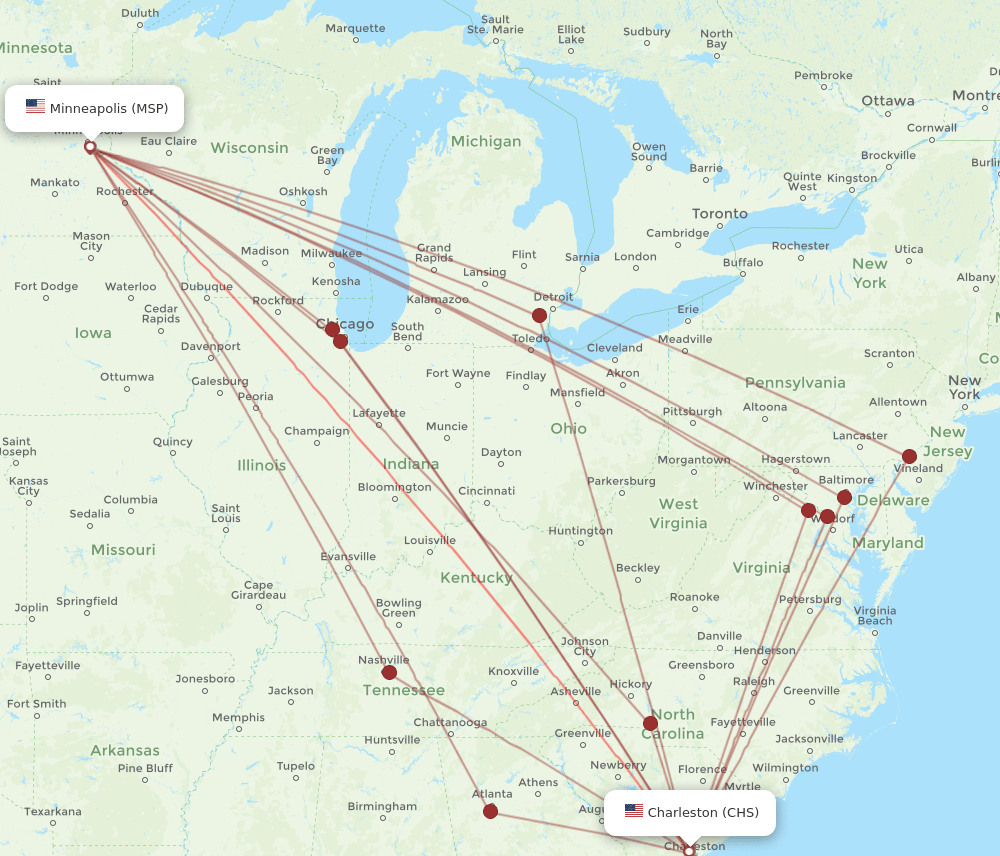 MSP-CHS flight routes