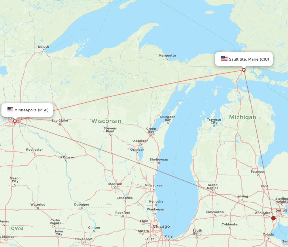 MSP-CIU flight routes
