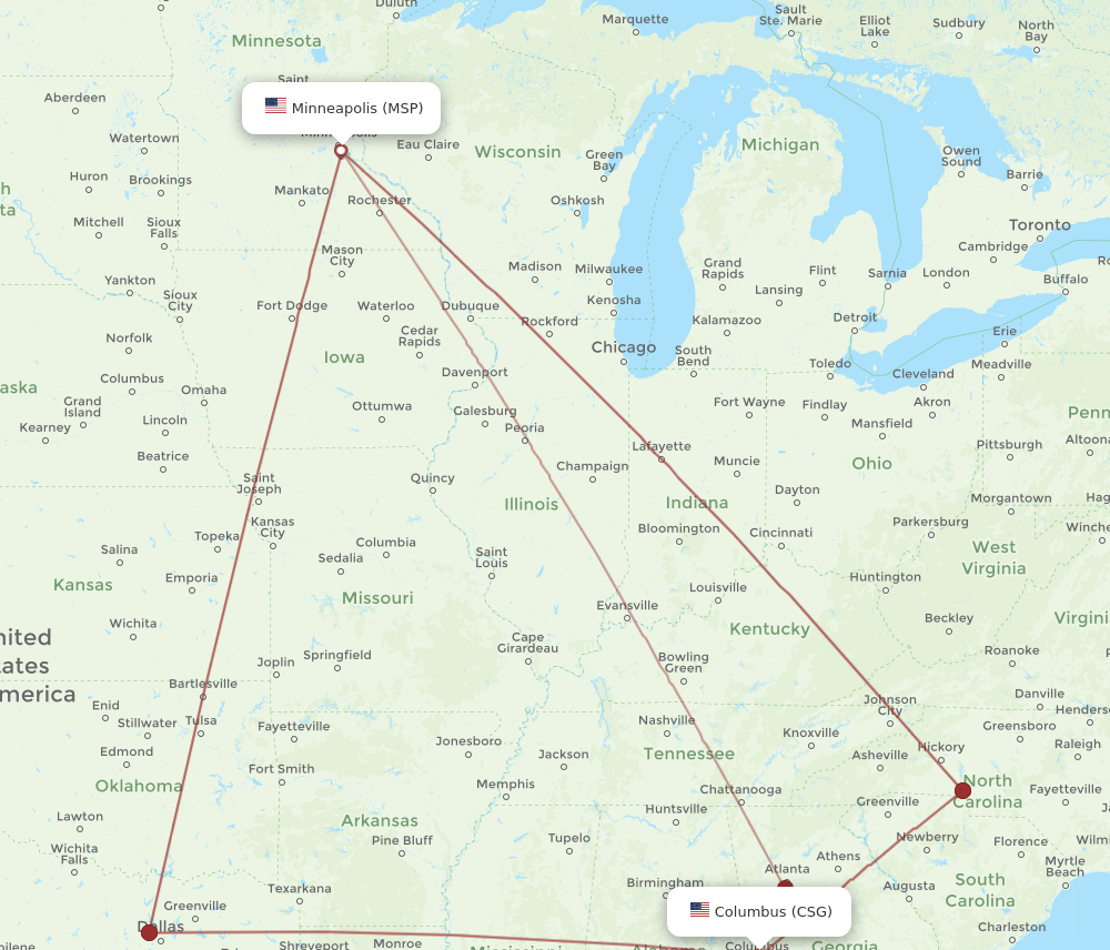 MSP-CSG flight routes
