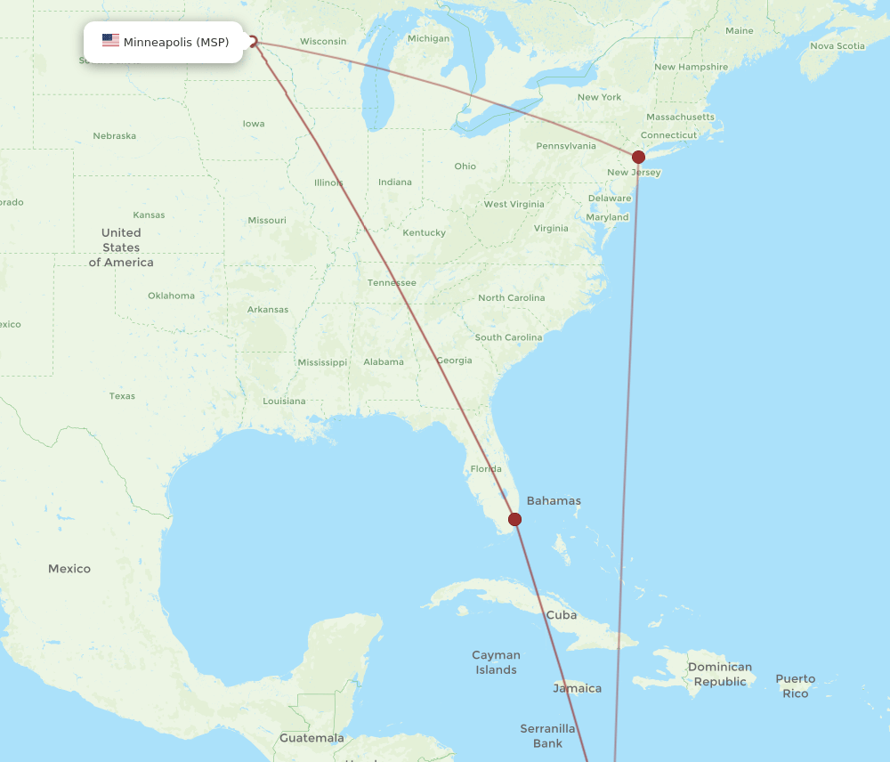 MSP-CTG flight routes