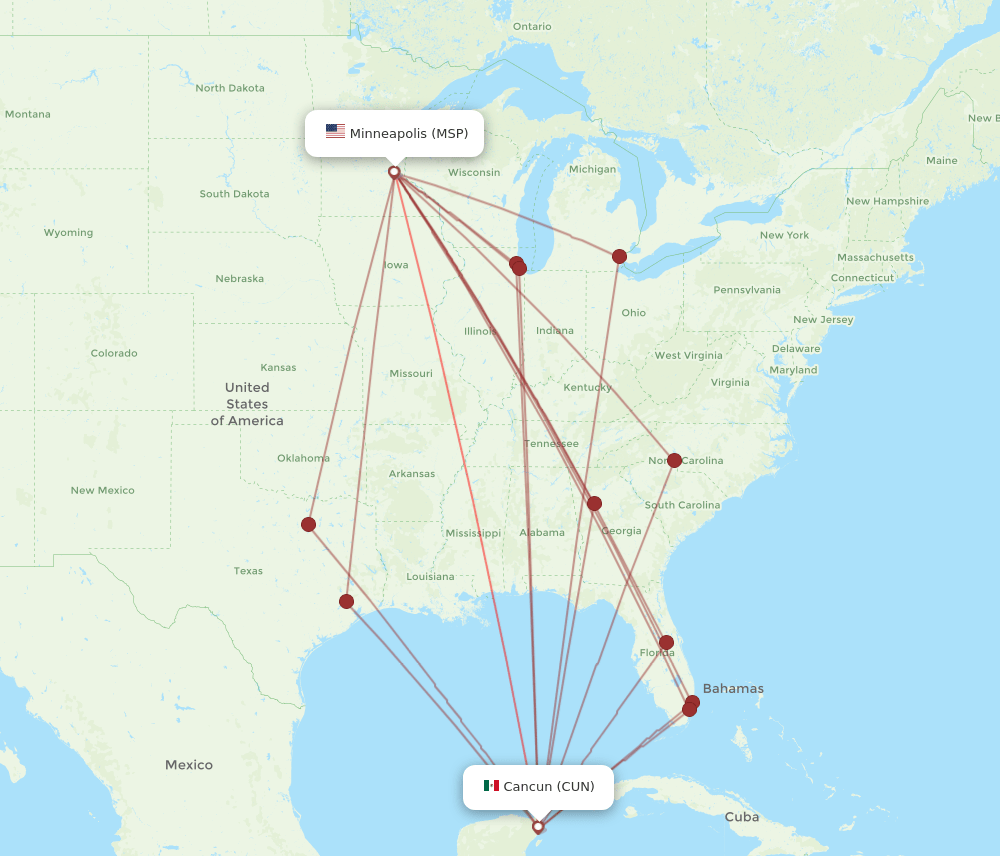 MSP-CUN flight routes