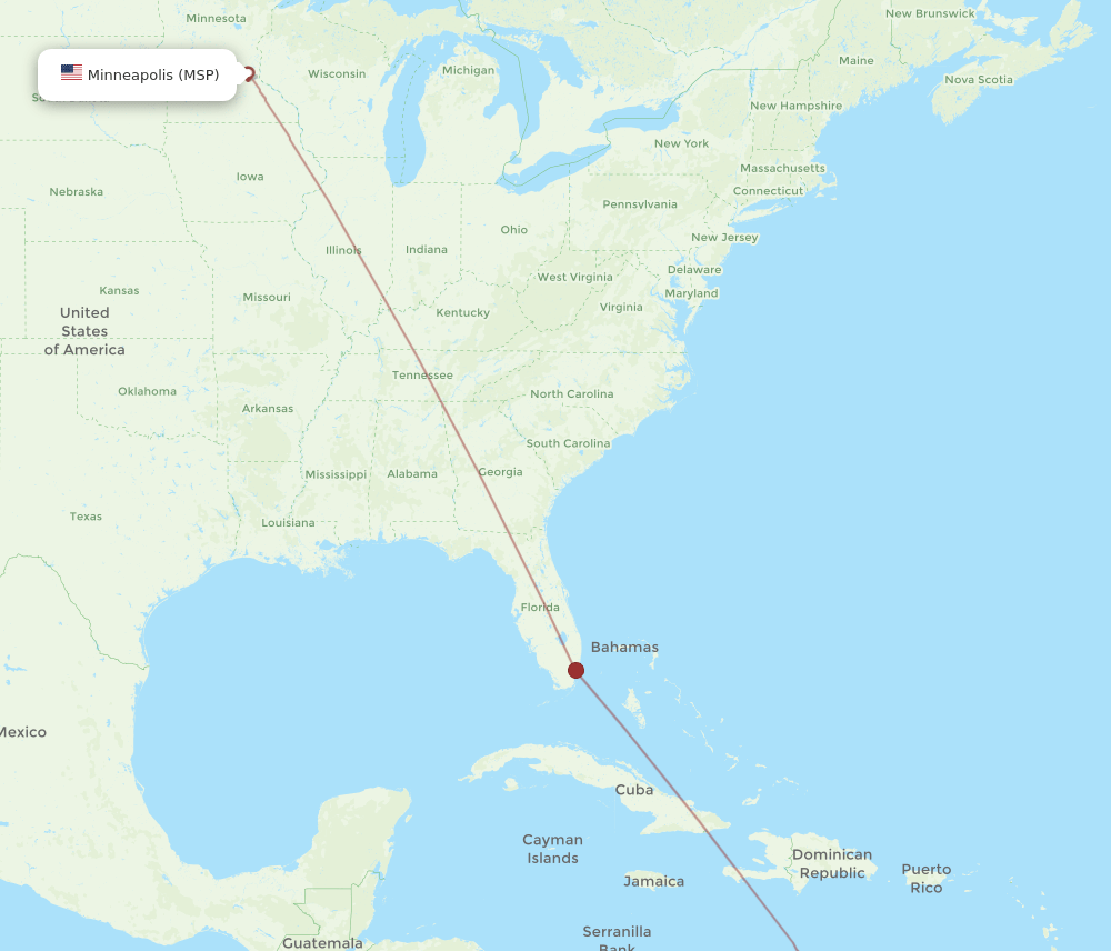MSP-CUR flight routes