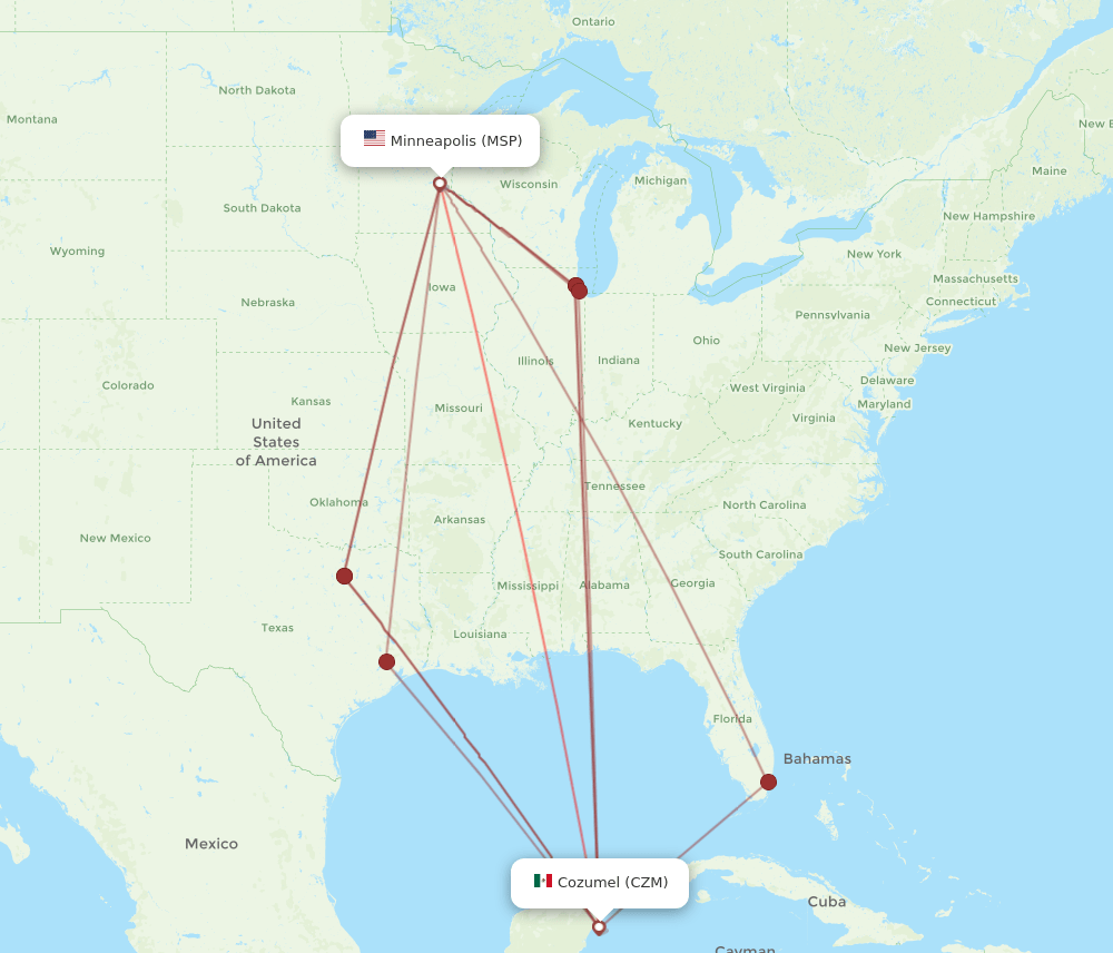 MSP-CZM flight routes