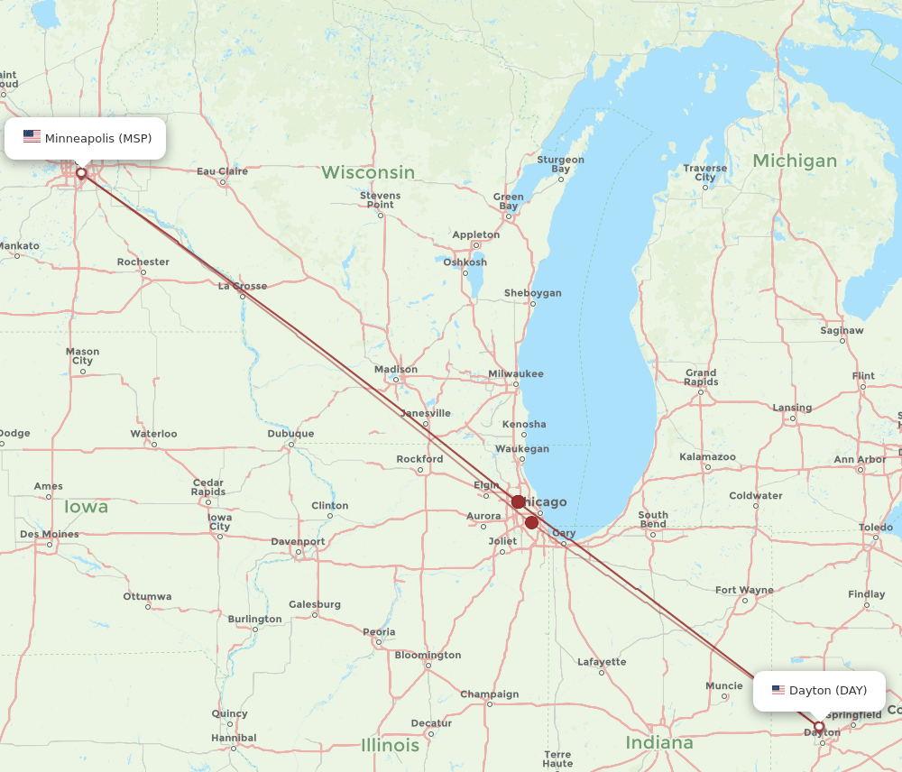 MSP-DAY flight routes