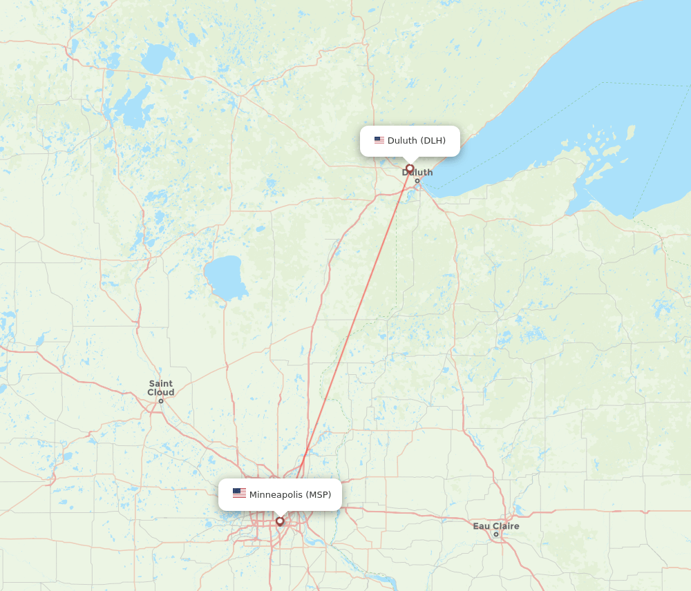 Minneapolis - Duluth route map and flight paths