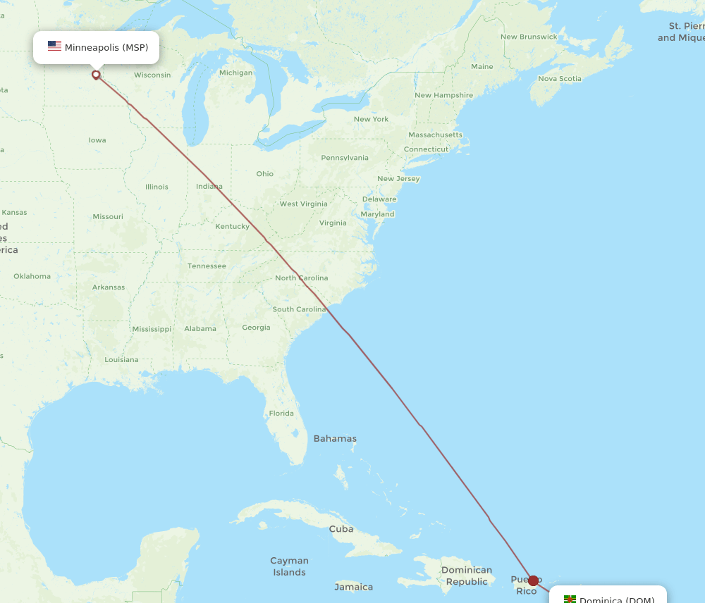 MSP-DOM flight routes