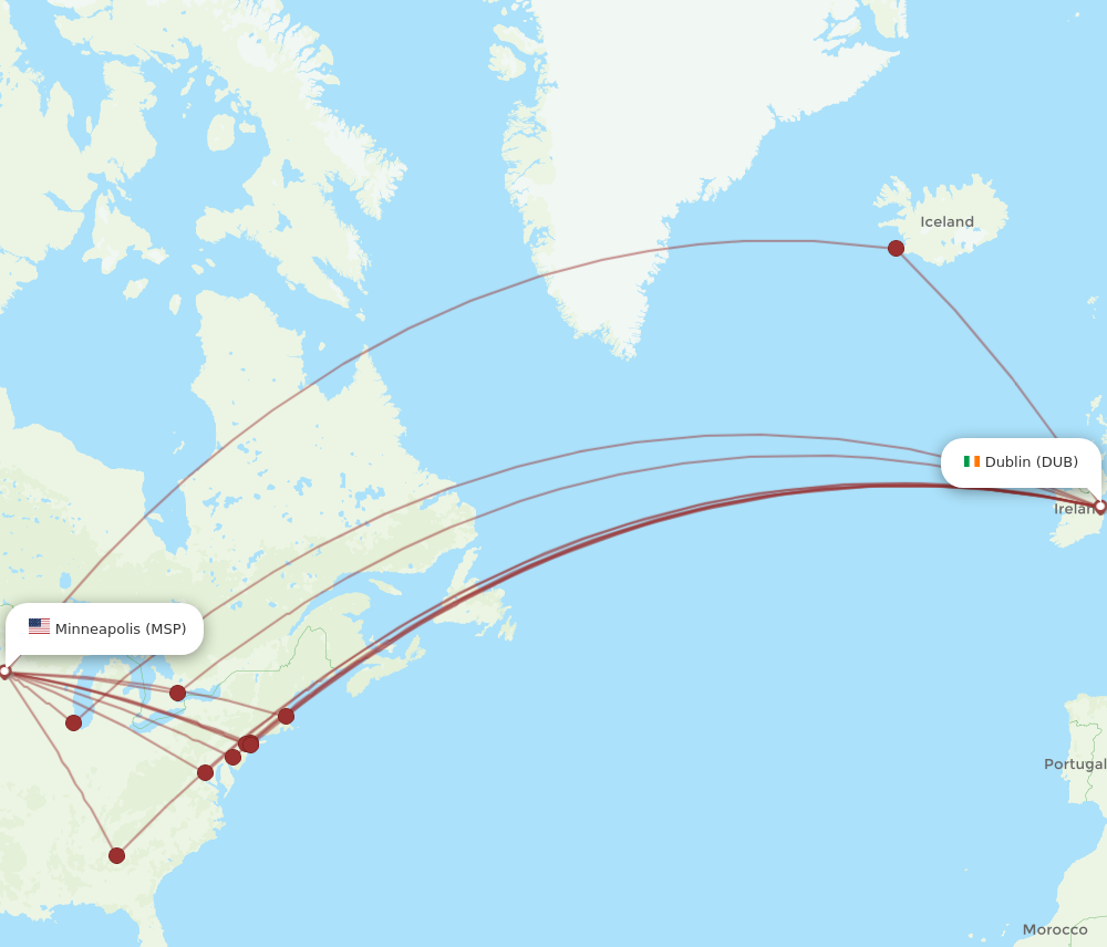 MSP to DUB flights and routes map