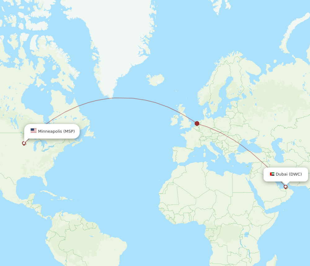 MSP to DWC flights and routes map