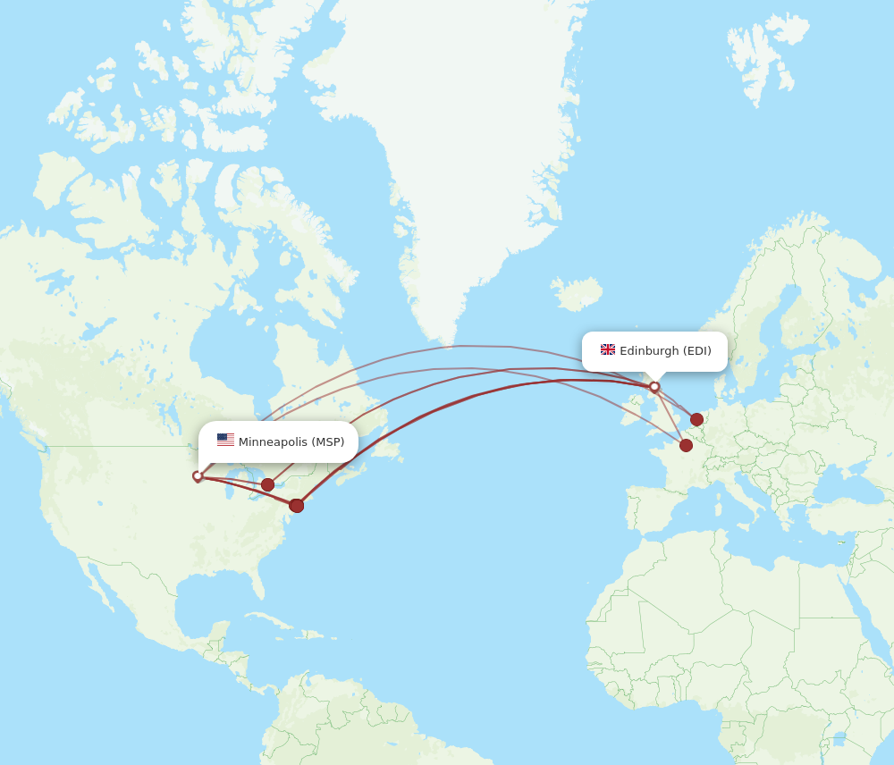 MSP to EDI flights and routes map