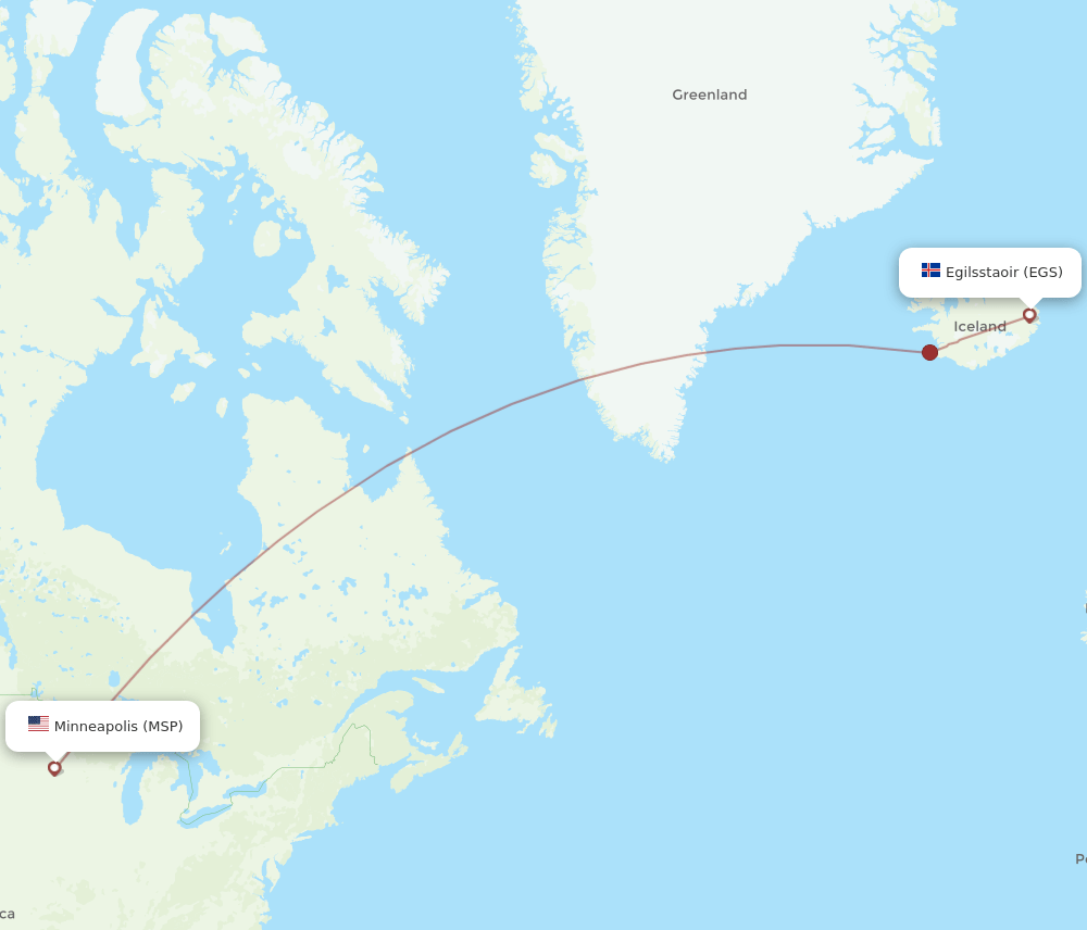Minneapolis - Egilsstadir route map and flight paths