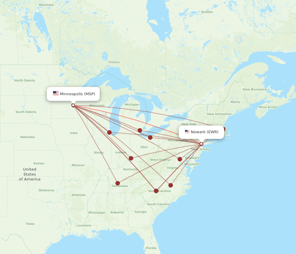 MSP-EWR flight routes