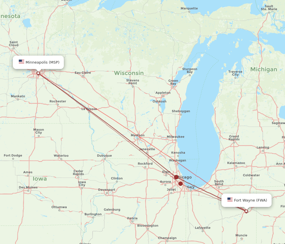 MSP to FWA flights and routes map