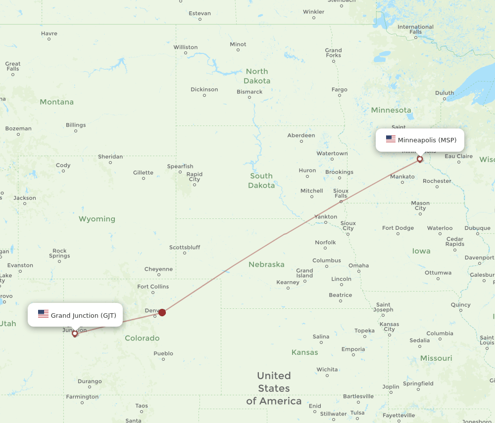 MSP-GJT flight routes