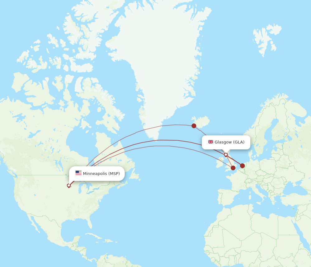 MSP to GLA flights and routes map