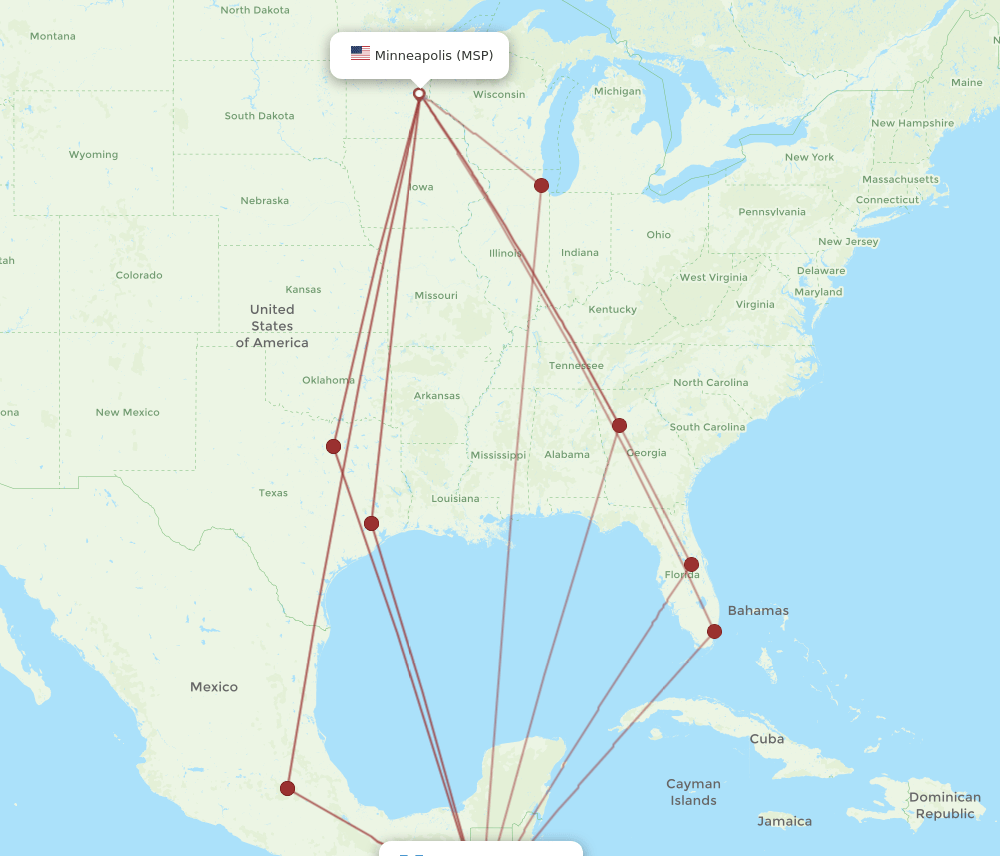 MSP-GUA flight routes