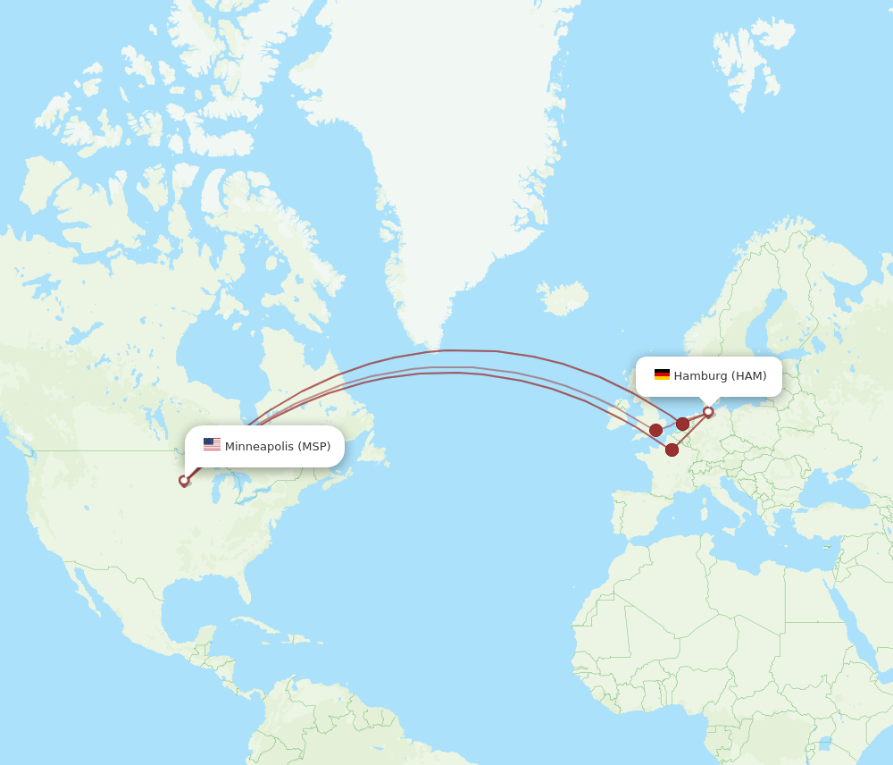 MSP to HAM flights and routes map