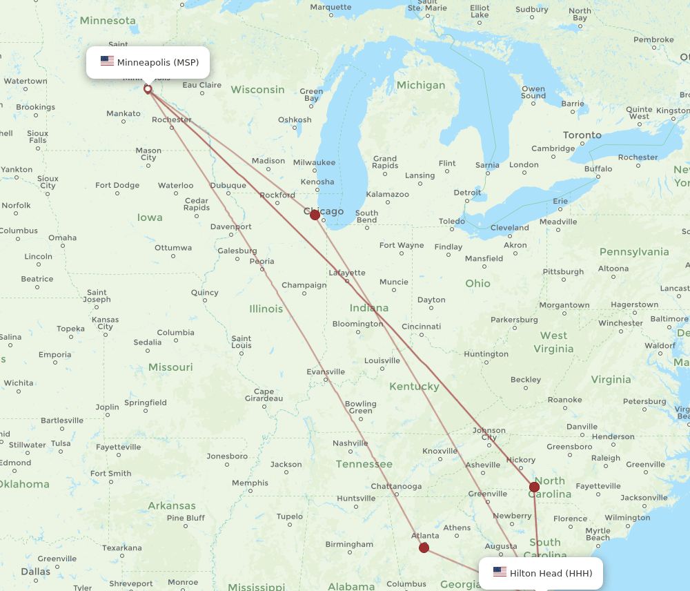 MSP-HHH flight routes