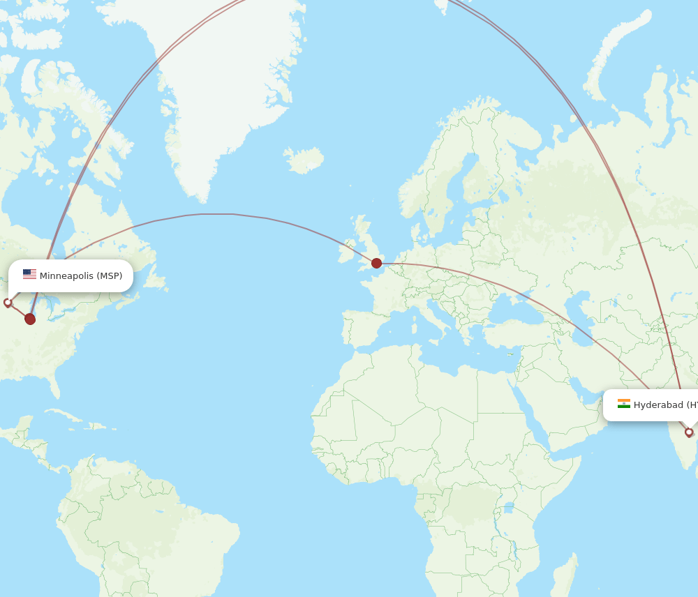 MSP-HYD flight routes