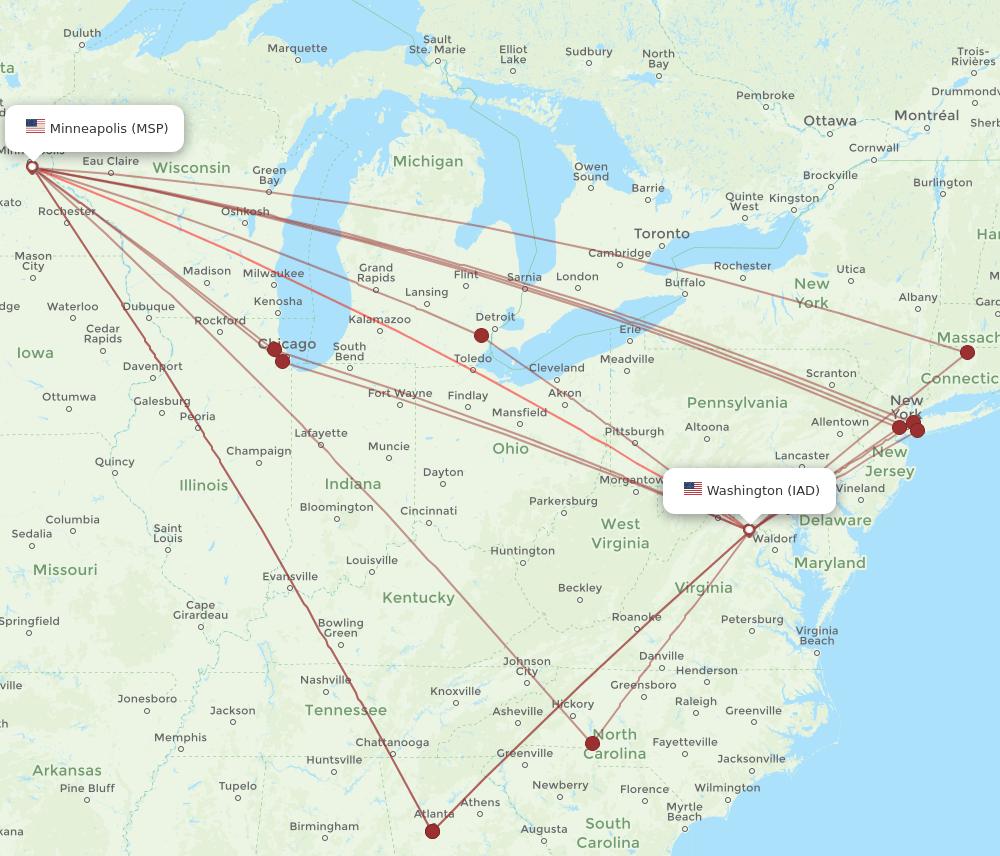 MSP-IAD flight routes