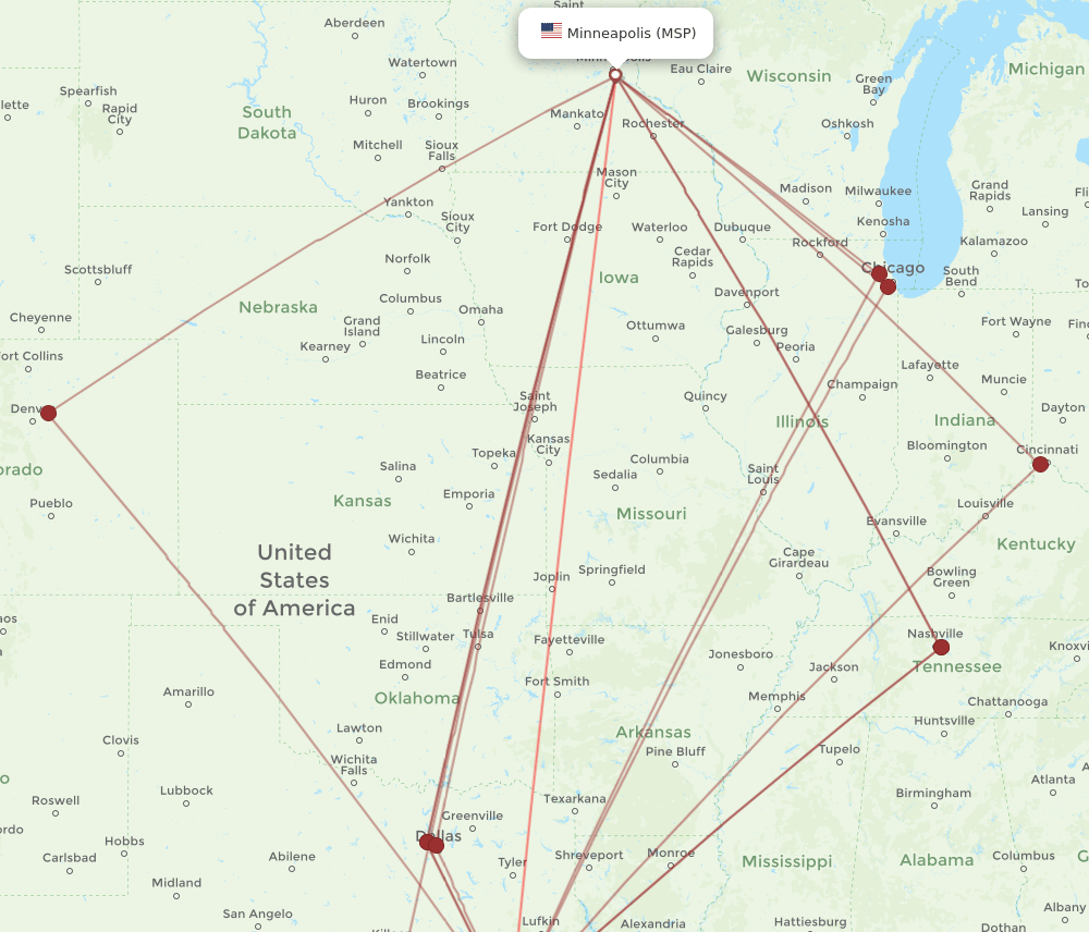 MSP-IAH flight routes