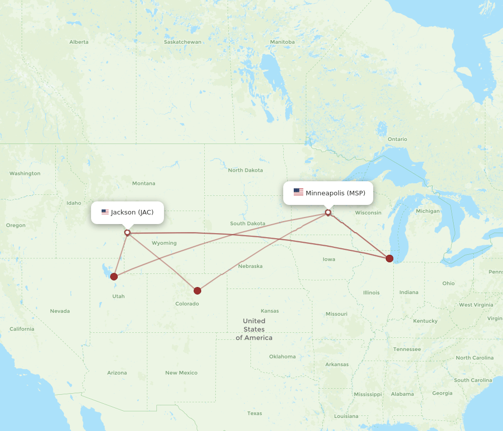 MSP to JAC flights and routes map