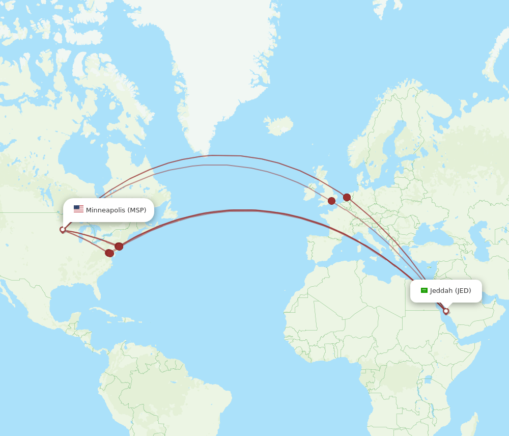 MSP-JED flight routes